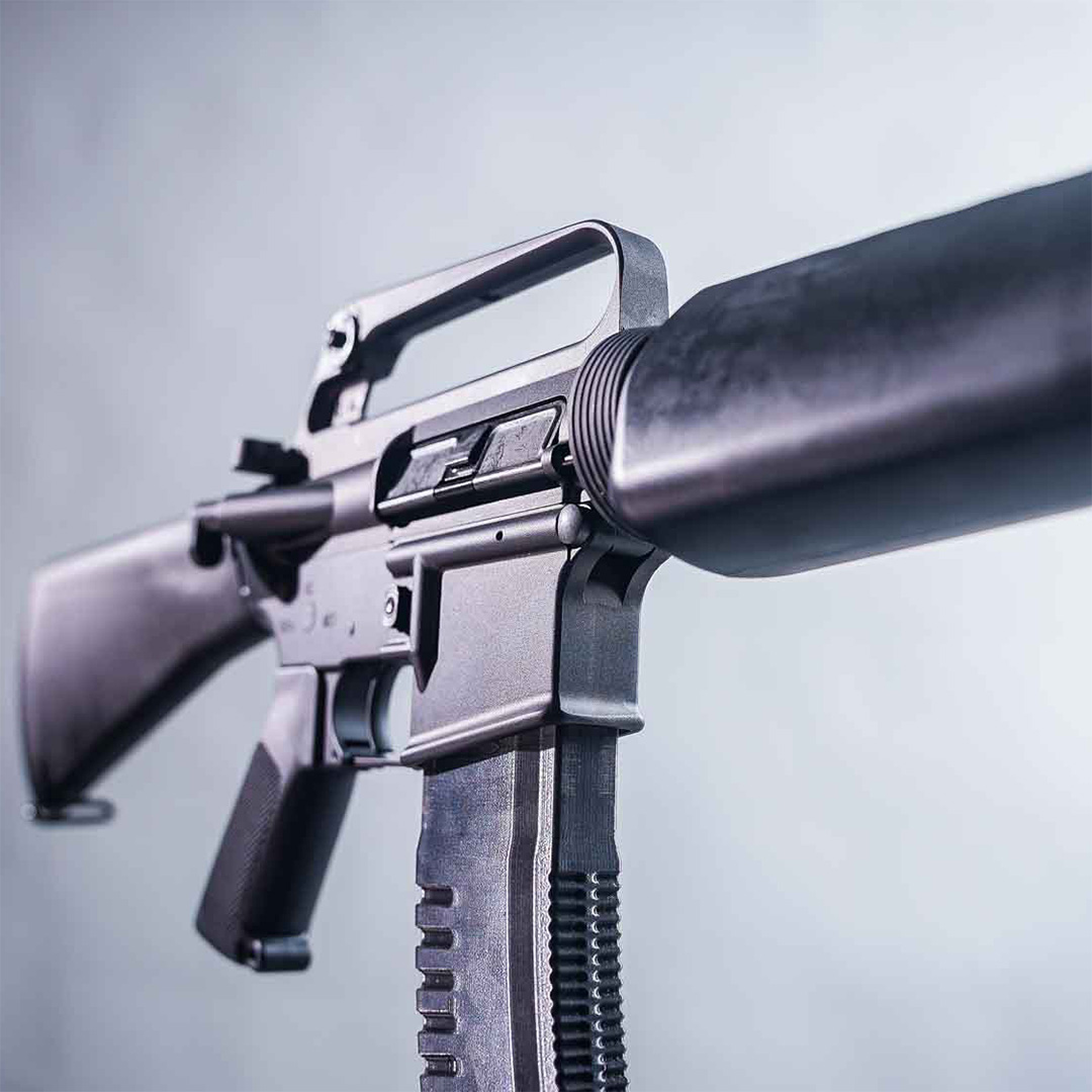 Memorial Builds Retro A1 Rifle closeup - Retro Meets Modern Pair - Luth-AR and AT3 Tactical
