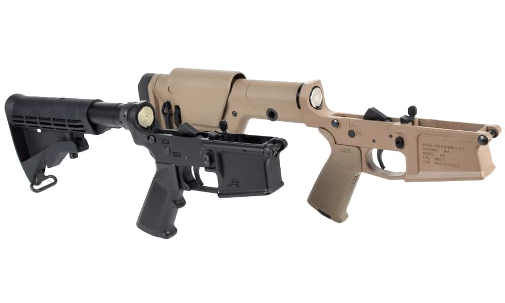 Many of the parts that connect to the lower, though, are interchangeable. Grips work, and stocks.