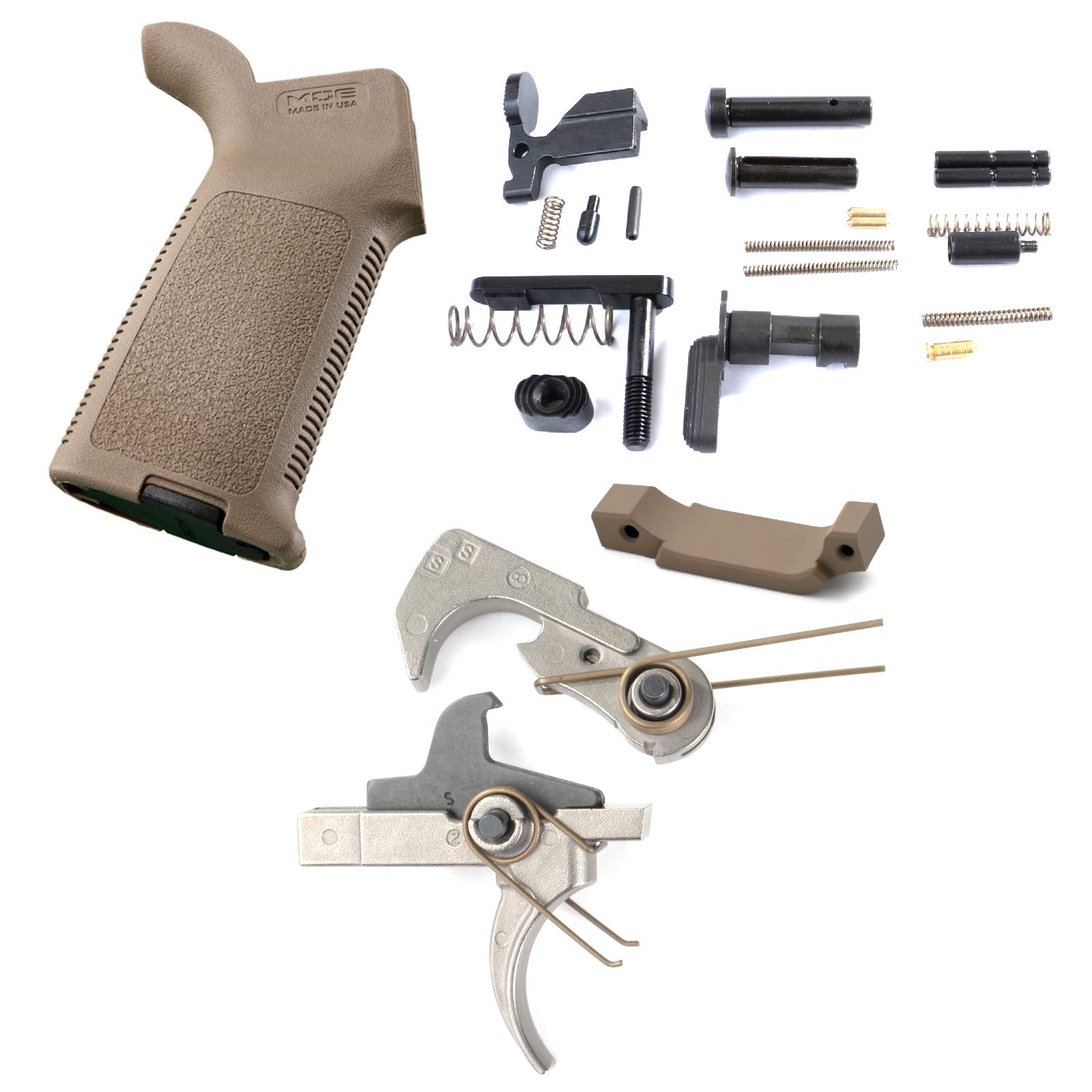 Unknown AT3(TM) Enhanced Lower Parts Kit with Nickel Teflon Trigger and Magpul MOE Grip for AR-15 (Color: Flat Dark Earth, Trigger Bow: Curved)