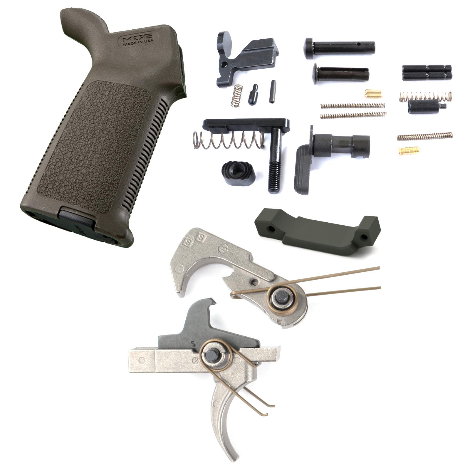 Unknown AT3(TM) Enhanced Lower Parts Kit with Nickel Teflon Trigger and Magpul MOE Grip for AR-15 (Color: OD Green, Trigger Bow: Curved)