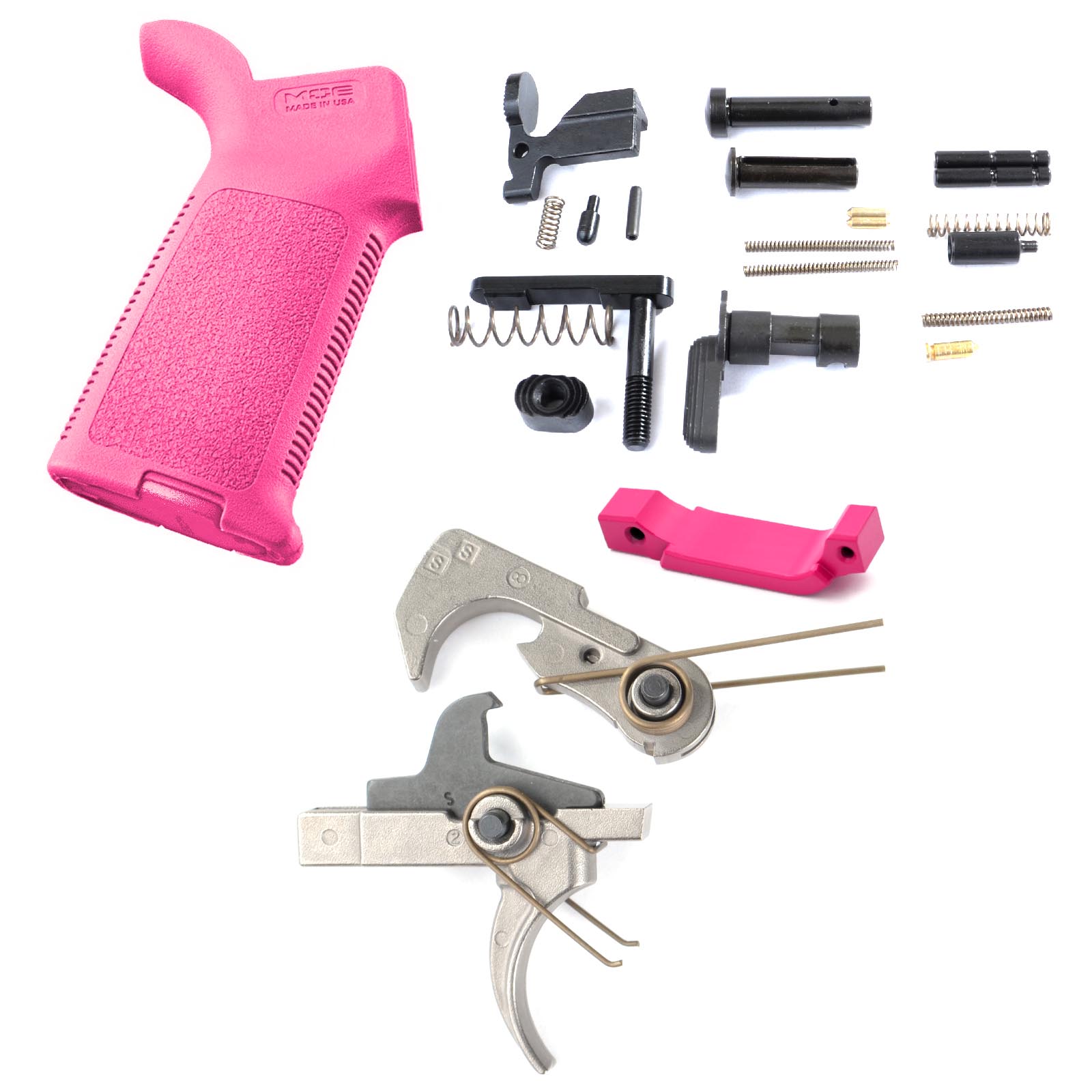 Unknown AT3(TM) Enhanced Lower Parts Kit with Nickel Teflon Trigger and Magpul MOE Grip for AR-15 (Color: Pink, Trigger Bow: Curved)