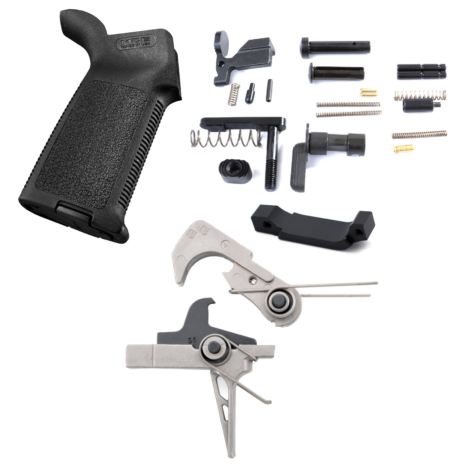 Unknown AT3(TM) Enhanced Lower Parts Kit with Nickel Teflon Trigger and Magpul MOE Grip for AR-15 (Color: Black, Trigger Bow: Flat)