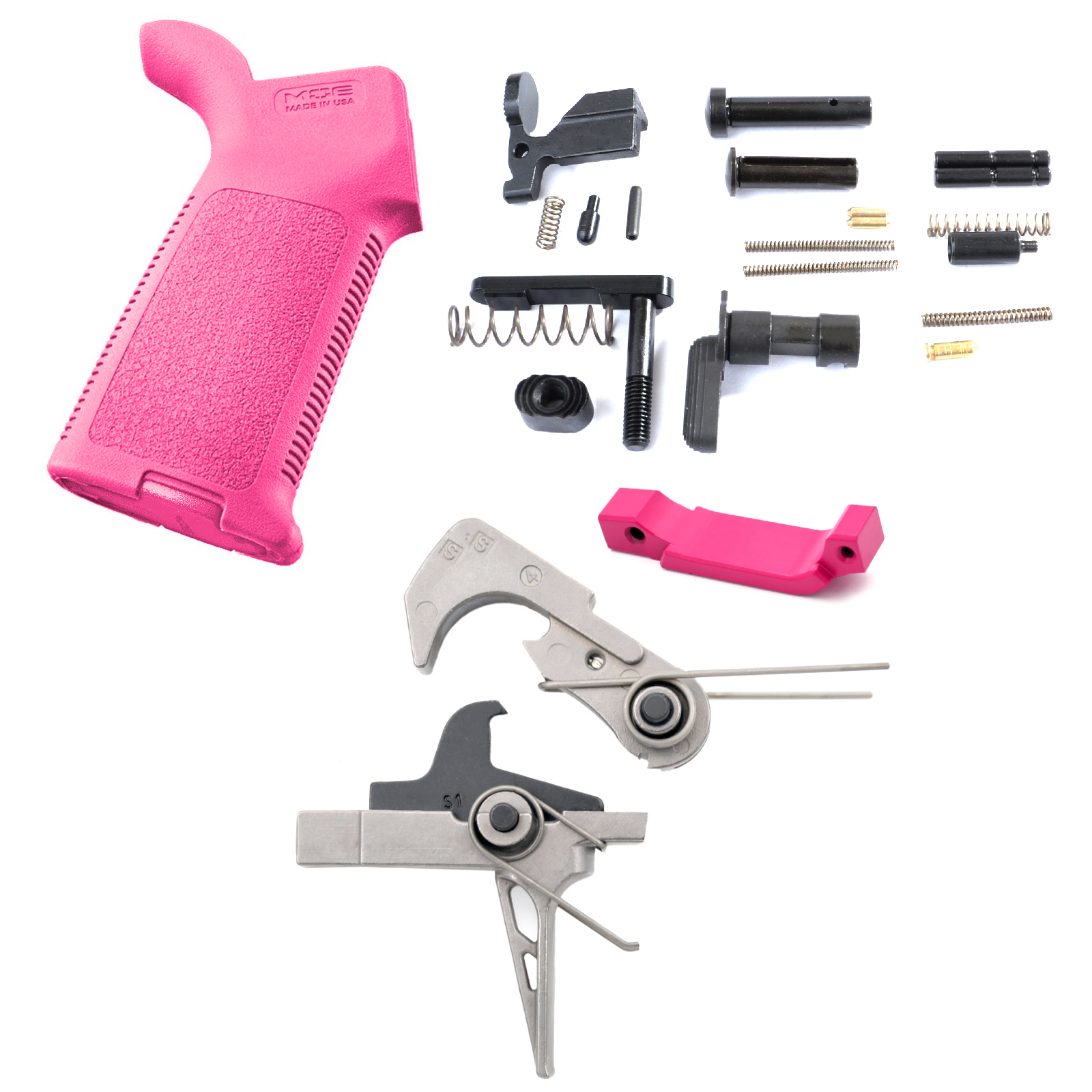 Unknown AT3(TM) Enhanced Lower Parts Kit with Nickel Teflon Trigger and Magpul MOE Grip for AR-15 (Color: Pink, Trigger Bow: Flat)