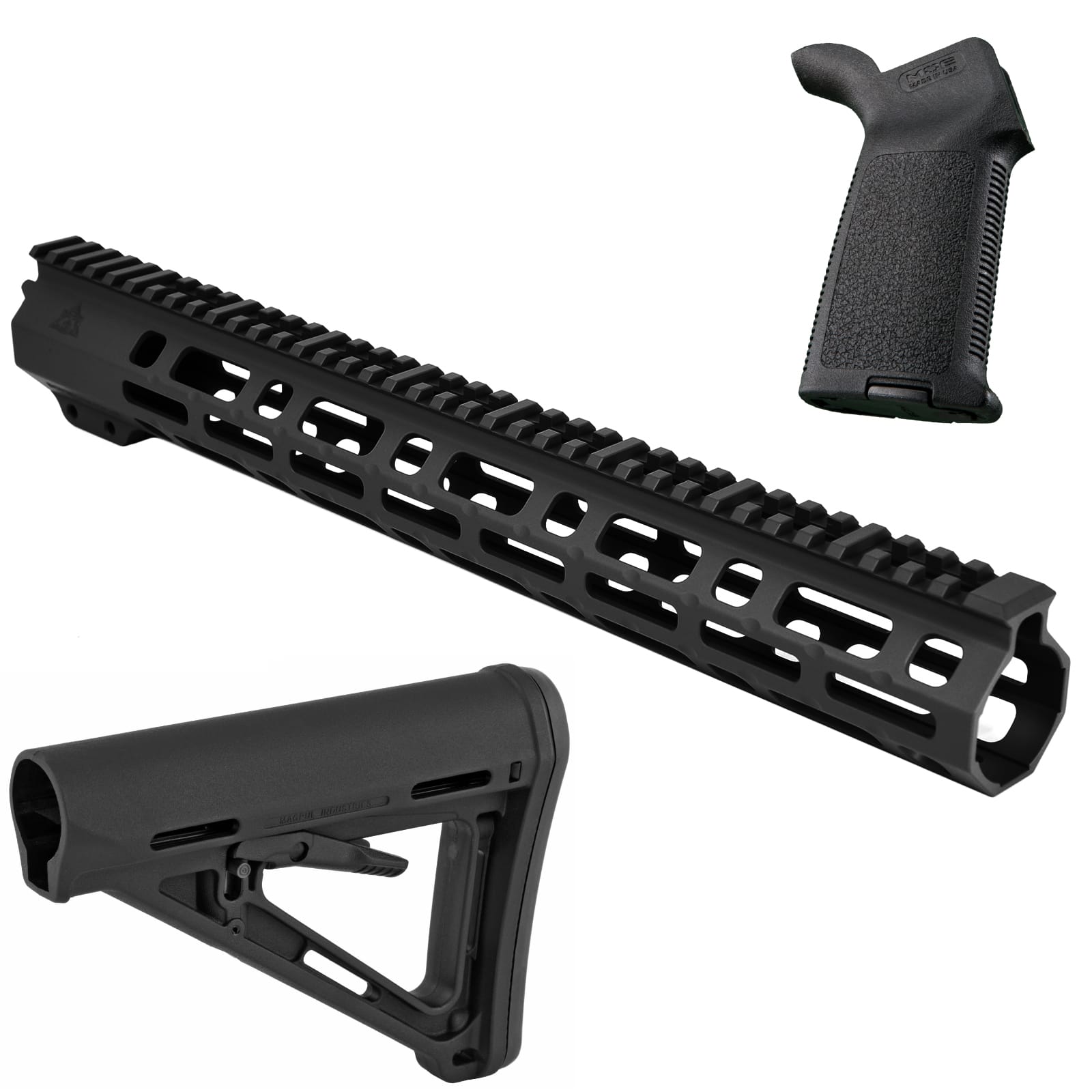 Unknown AT3 SPEAR Furniture Kit - AT3 AR-15 M-LOK Handguard, Magpul MOE Stock & Grip - 15 Inch, Black (Length: 15 Inch, Color: Black)