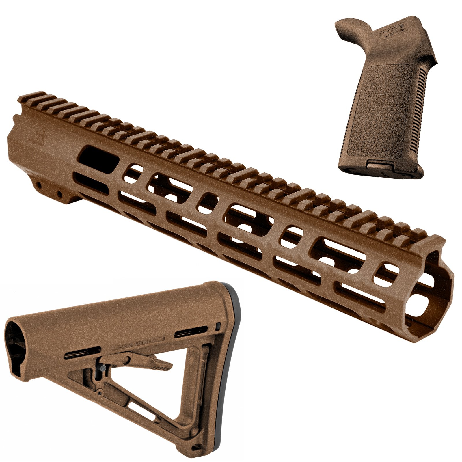 Unknown AT3 SPEAR Furniture Kit - AT3 AR-15 M-LOK Handguard, Magpul MOE Stock & Grip - 12 Inch, Burnt Bronze (Length: 12 Inch, Color: Burnt Bronze)