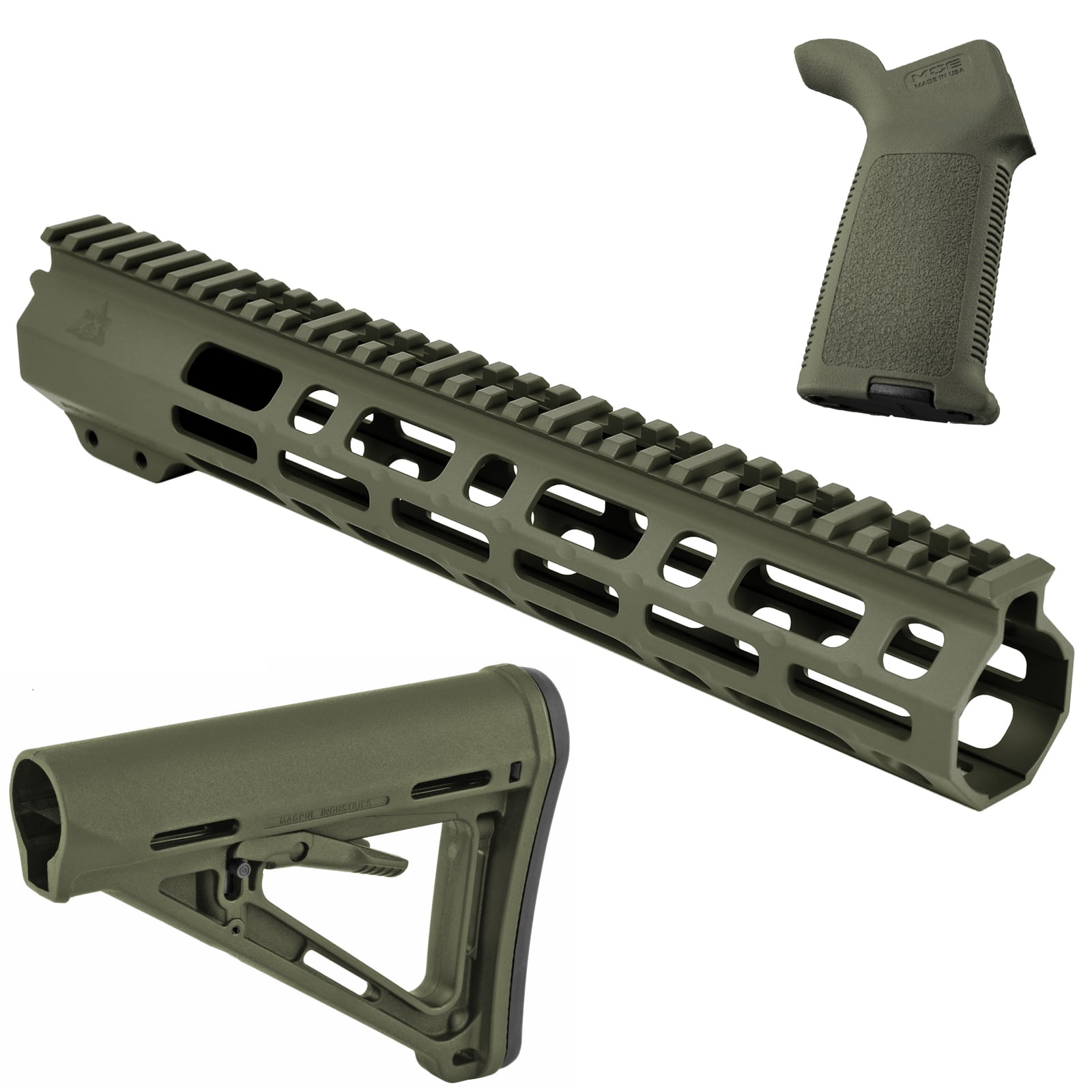 Unknown AT3 SPEAR Furniture Kit - AT3 AR-15 M-LOK Handguard, Magpul MOE Stock & Grip - 12 Inch, OD Green (Length: 12 Inch, Color: OD Green)