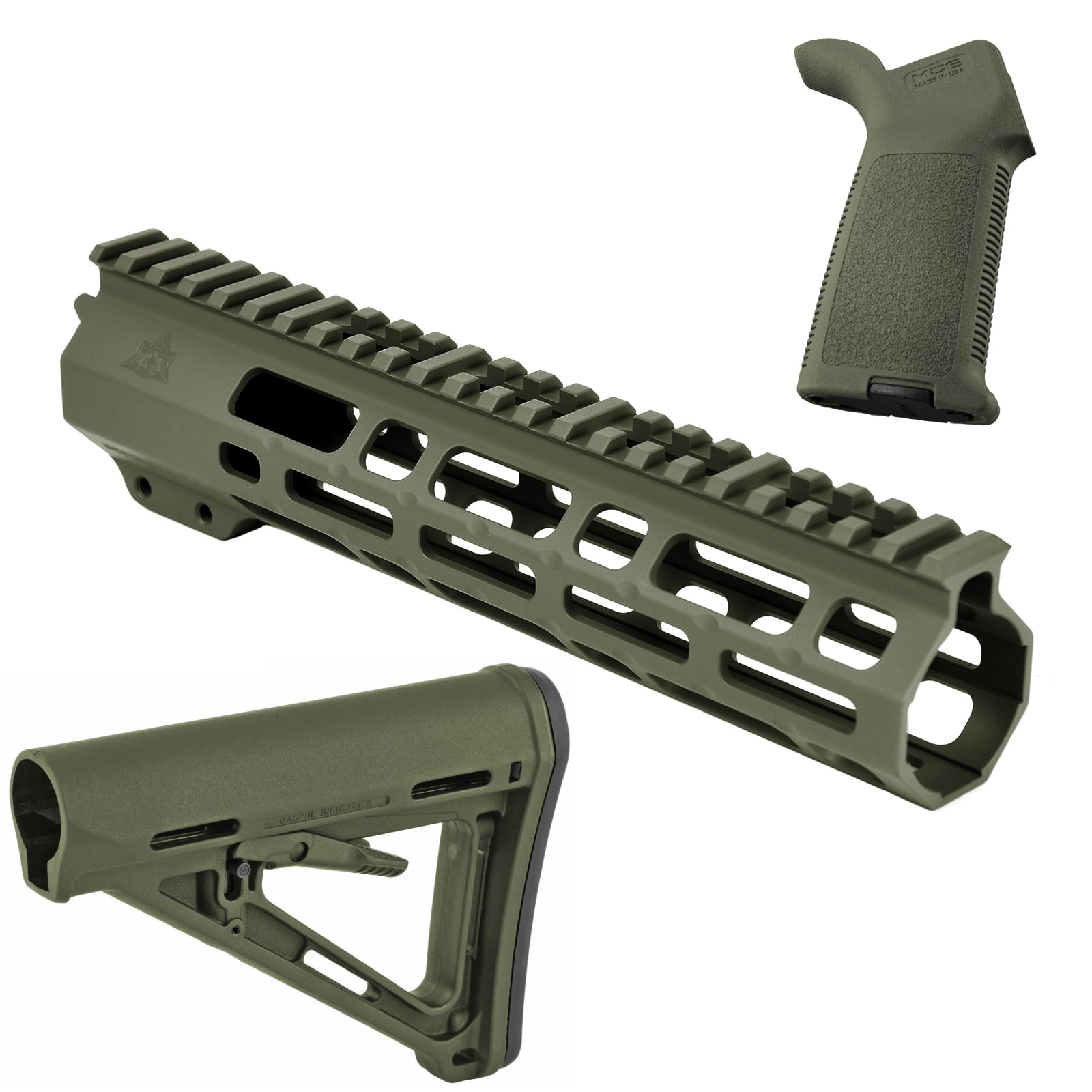 Unknown AT3 SPEAR Furniture Kit - AT3 AR-15 M-LOK Handguard, Magpul MOE Stock & Grip - 9 Inch, OD Green (Length: 9 Inch, Color: OD Green)