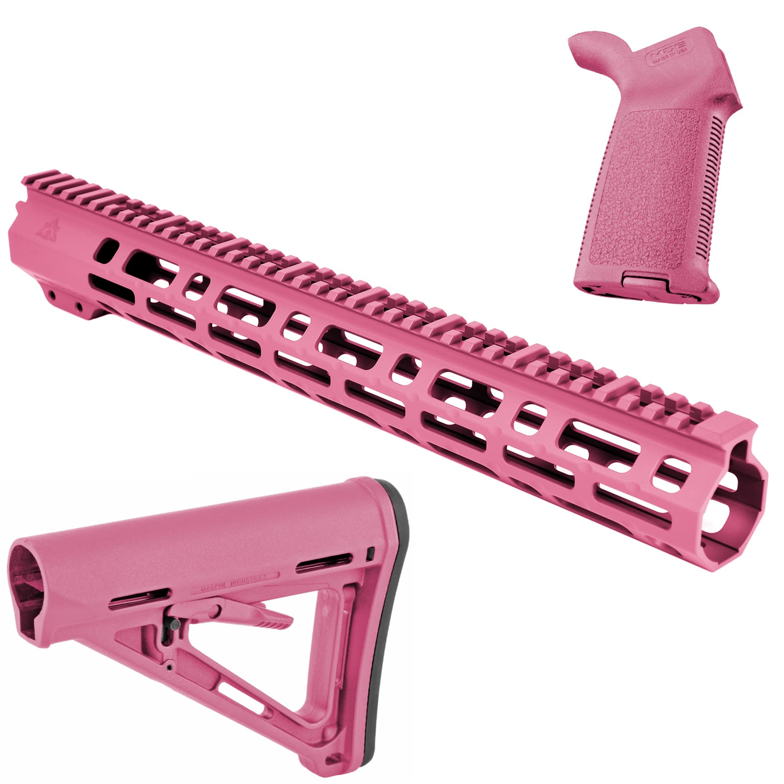 Unknown AT3 SPEAR Furniture Kit - AT3 AR-15 M-LOK Handguard, Magpul MOE Stock & Grip - 15 Inch, Pink (Length: 15 Inch, Color: Pink)