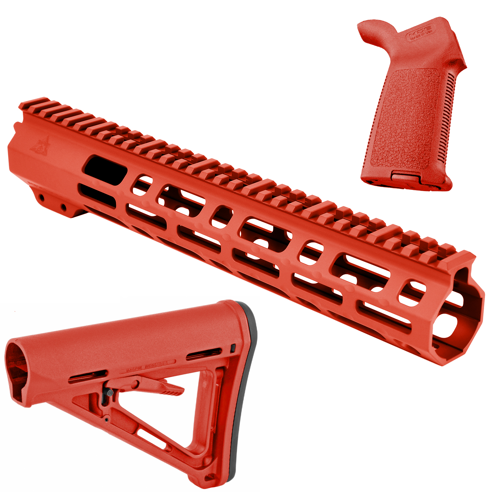 Unknown AT3 SPEAR Furniture Kit - AT3 AR-15 M-LOK Handguard, Magpul MOE Stock & Grip - 12 Inch, Red (Length: 12 Inch, Color: Red)