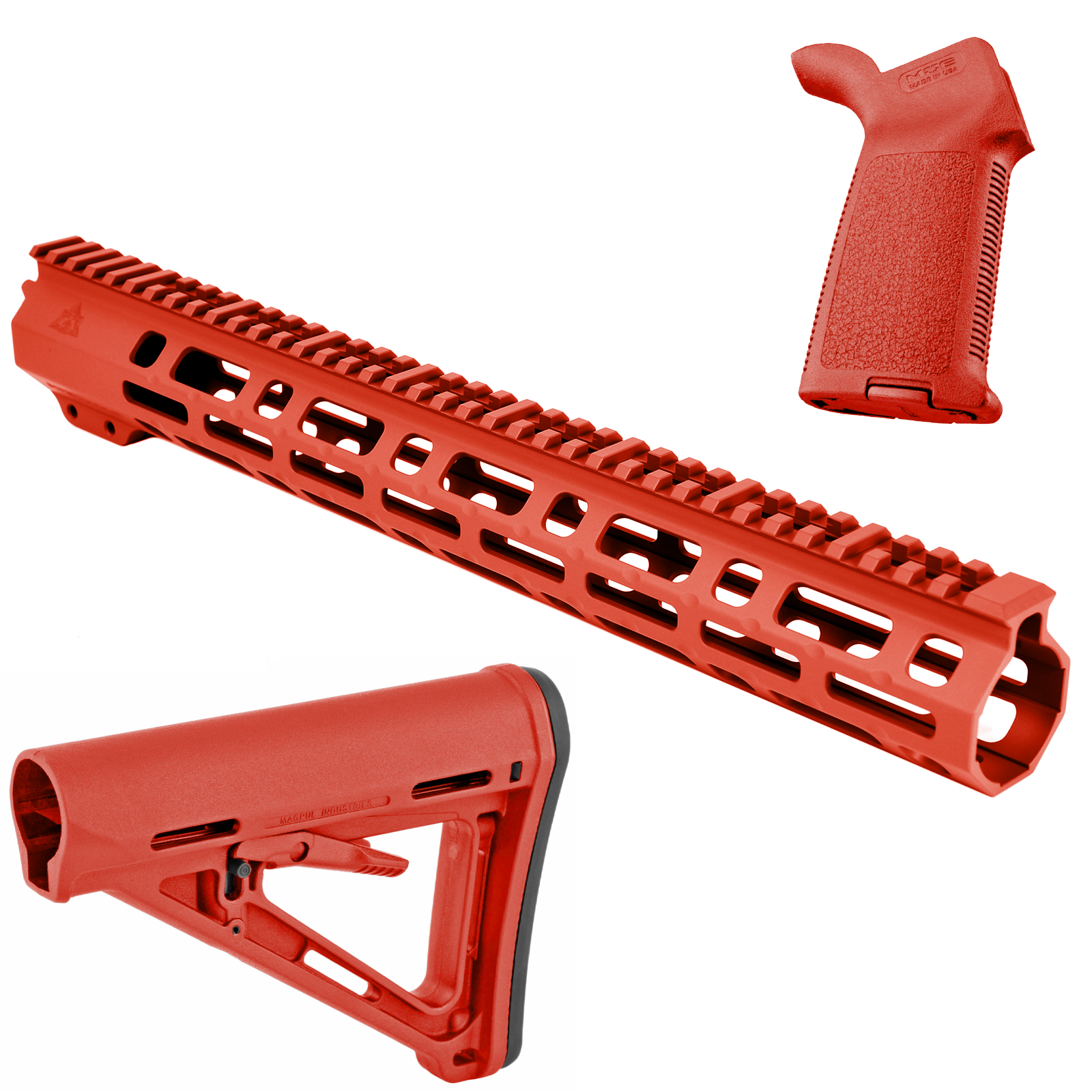 Unknown AT3 SPEAR Furniture Kit - AT3 AR-15 M-LOK Handguard, Magpul MOE Stock & Grip - 15 Inch, Red (Length: 15 Inch, Color: Red)