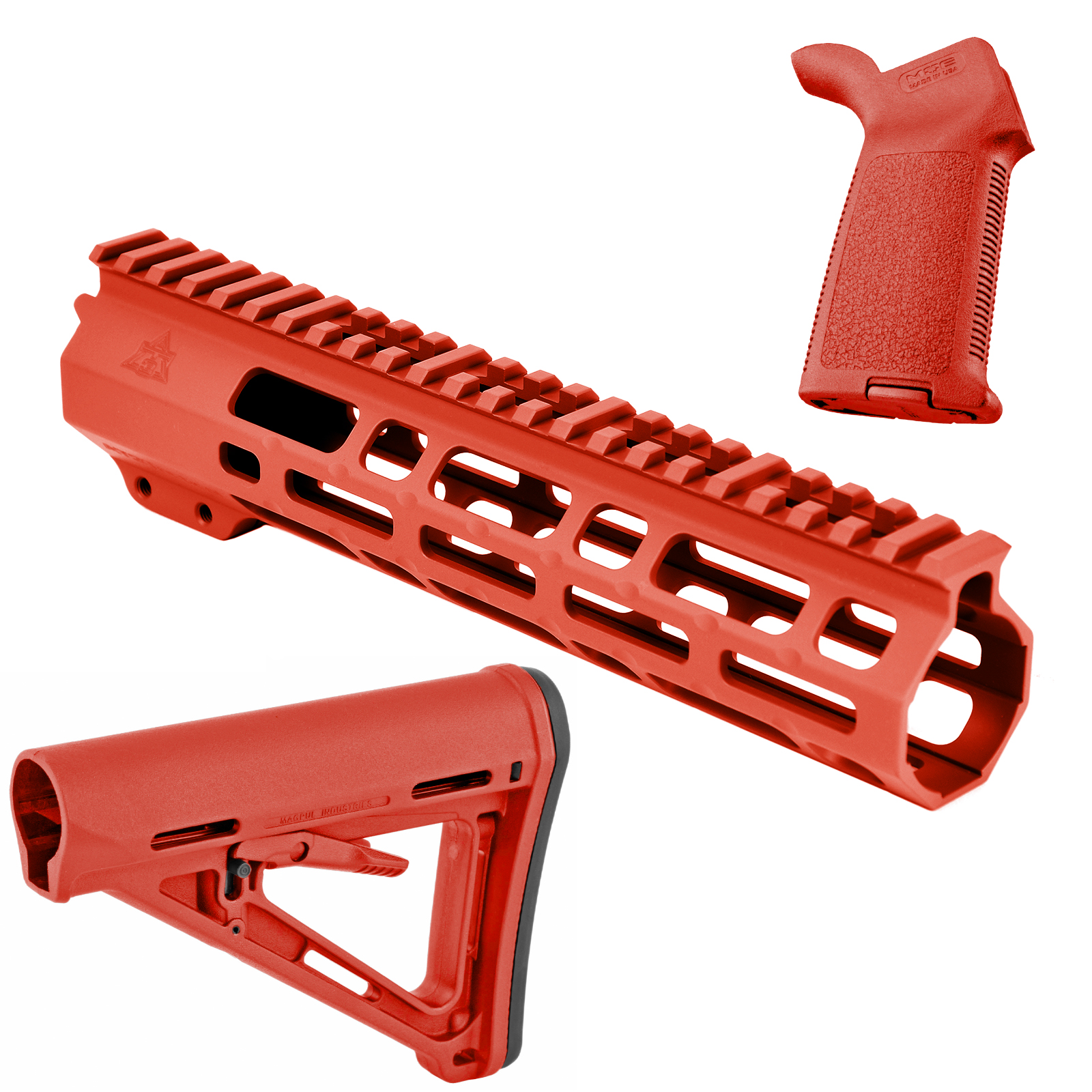 Unknown AT3 SPEAR Furniture Kit - AT3 AR-15 M-LOK Handguard, Magpul MOE Stock & Grip - 9 Inch, Red (Length: 9 Inch, Color: Red)
