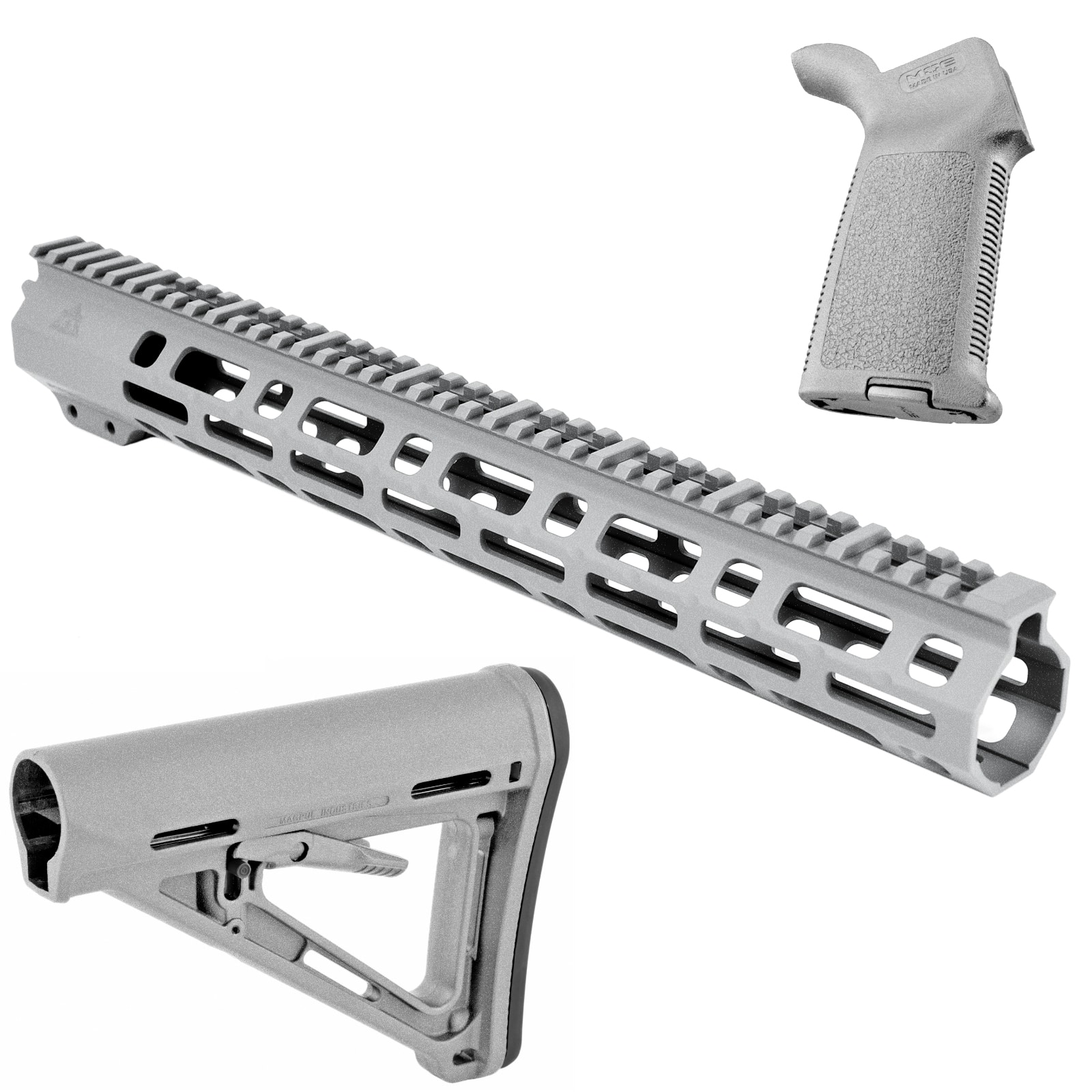 Unknown AT3 SPEAR Furniture Kit - AT3 AR-15 M-LOK Handguard, Magpul MOE Stock & Grip - 15 Inch, Titanium (Length: 15 Inch, Color: Titanium)