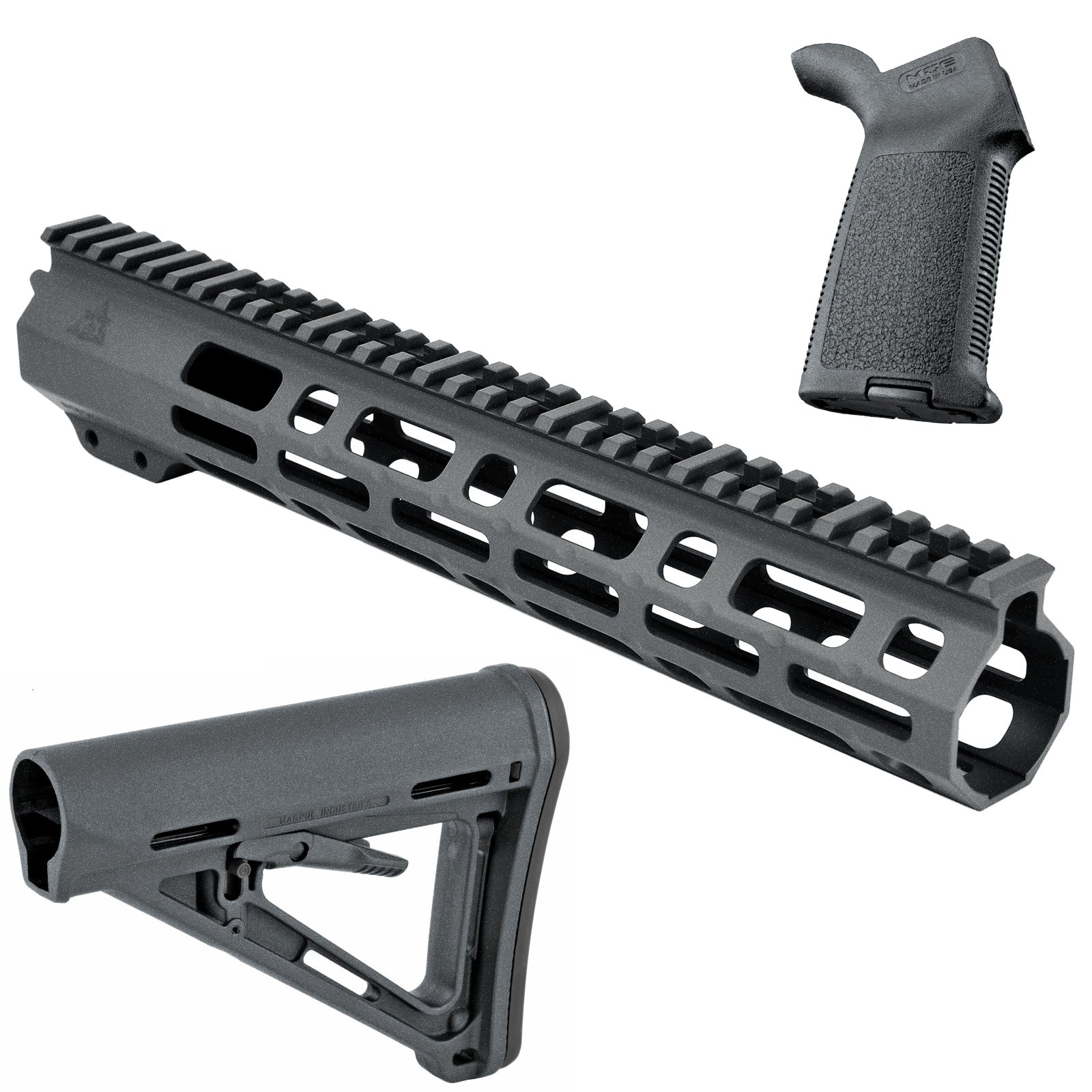 Unknown AT3 SPEAR Furniture Kit - AT3 AR-15 M-LOK Handguard, Magpul MOE Stock & Grip - 12 Inch, Tungsten (Length: 12 Inch, Color: Tungsten)
