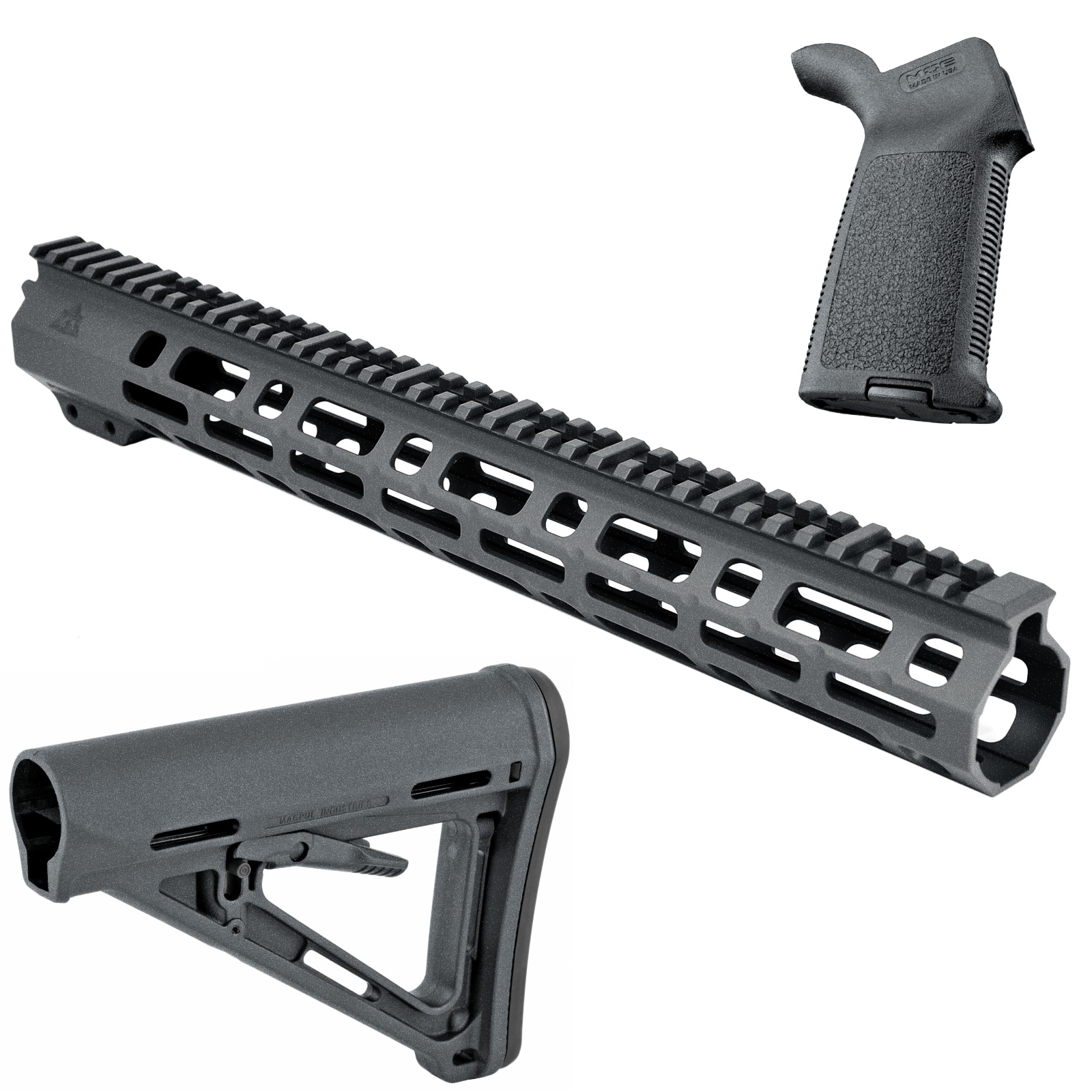 Unknown AT3 SPEAR Furniture Kit - AT3 AR-15 M-LOK Handguard, Magpul MOE Stock & Grip - 15 Inch, Tungsten (Length: 15 Inch, Color: Tungsten)