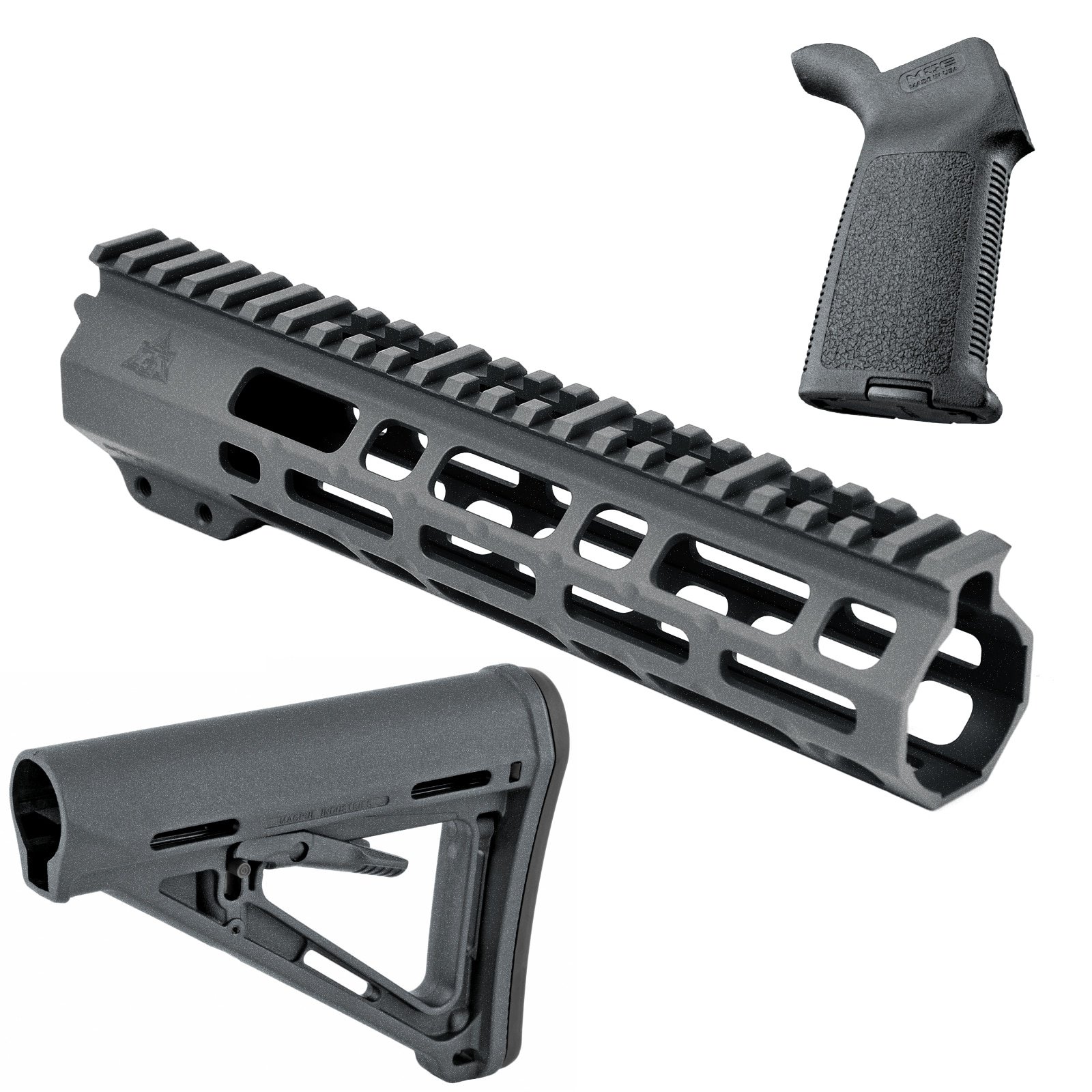 Unknown AT3 SPEAR Furniture Kit - AT3 AR-15 M-LOK Handguard, Magpul MOE Stock & Grip - 9 Inch, Tungsten (Length: 9 Inch, Color: Tungsten)