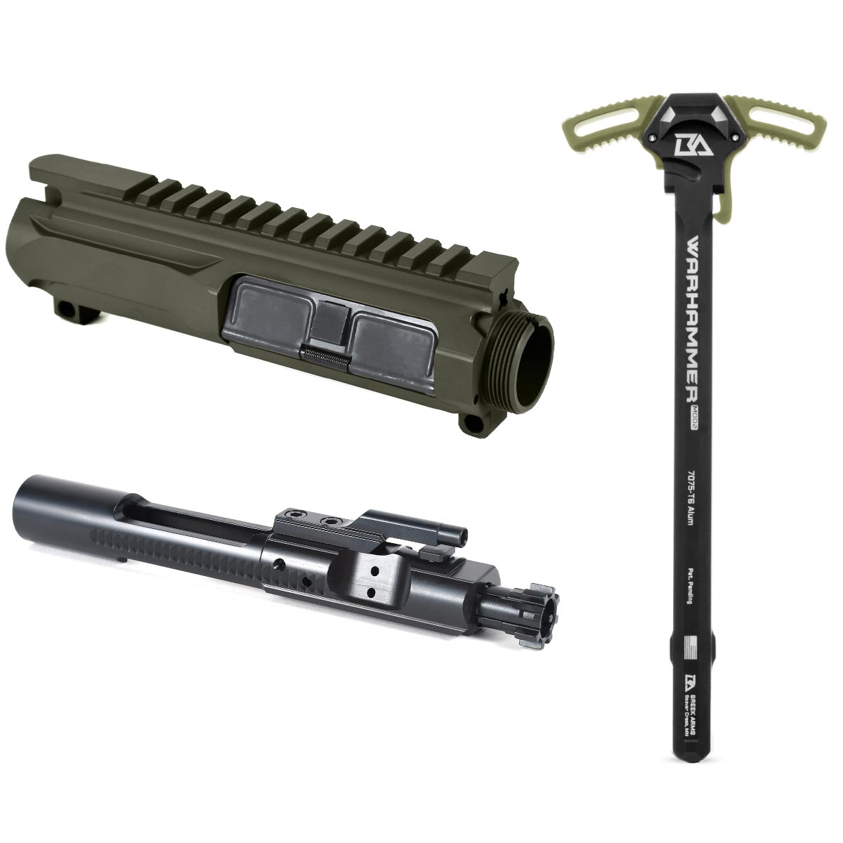 Unknown AT3(TM) Slick Side Upper with Bolt Carrier Group and Breek Arms Warhammer Charging Handle (Color: OD Green, Bolt Carrier: Black Nitride)