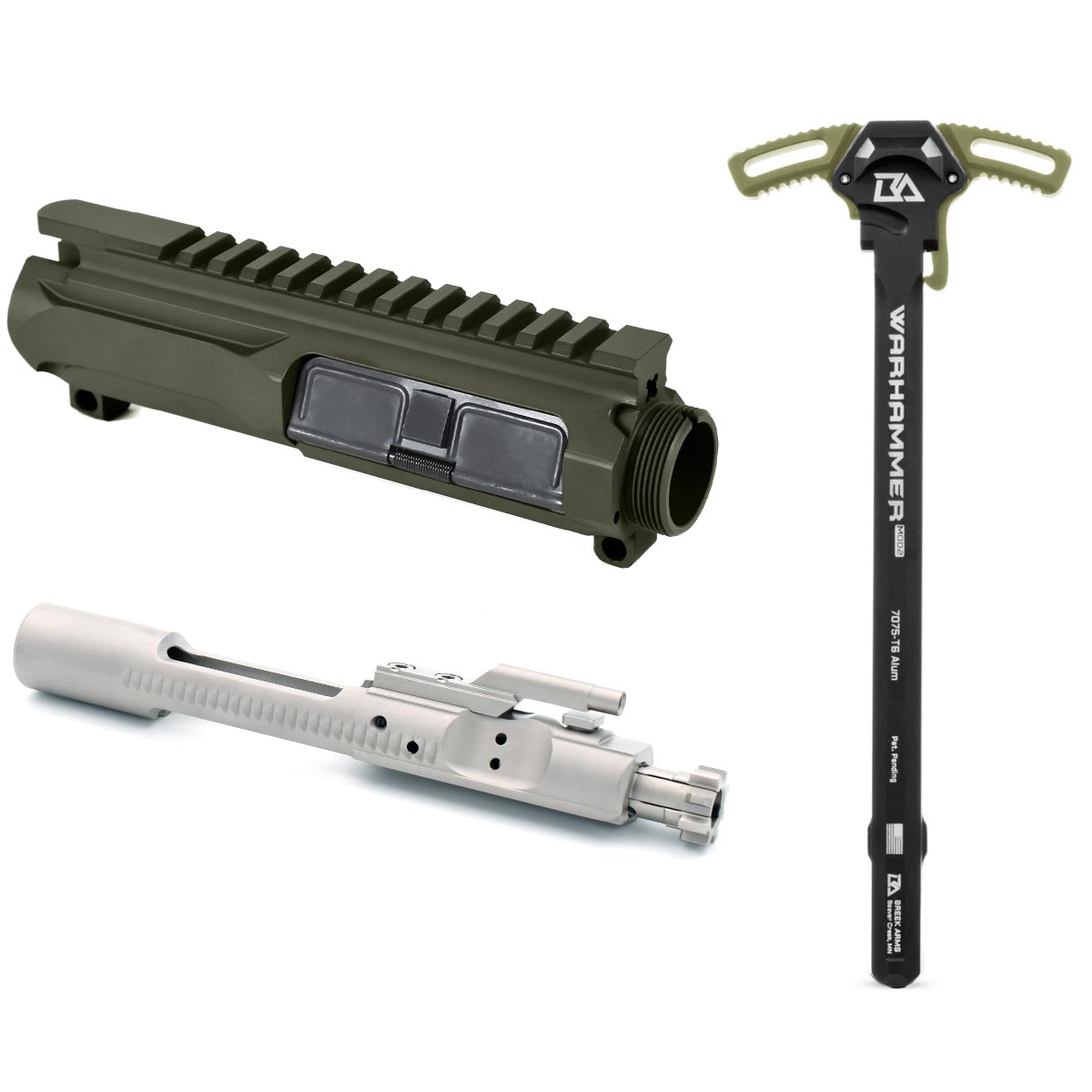 Unknown AT3(TM) Slick Side Upper with Bolt Carrier Group and Breek Arms Warhammer Charging Handle (Color: OD Green, Bolt Carrier: Nickel Boron)