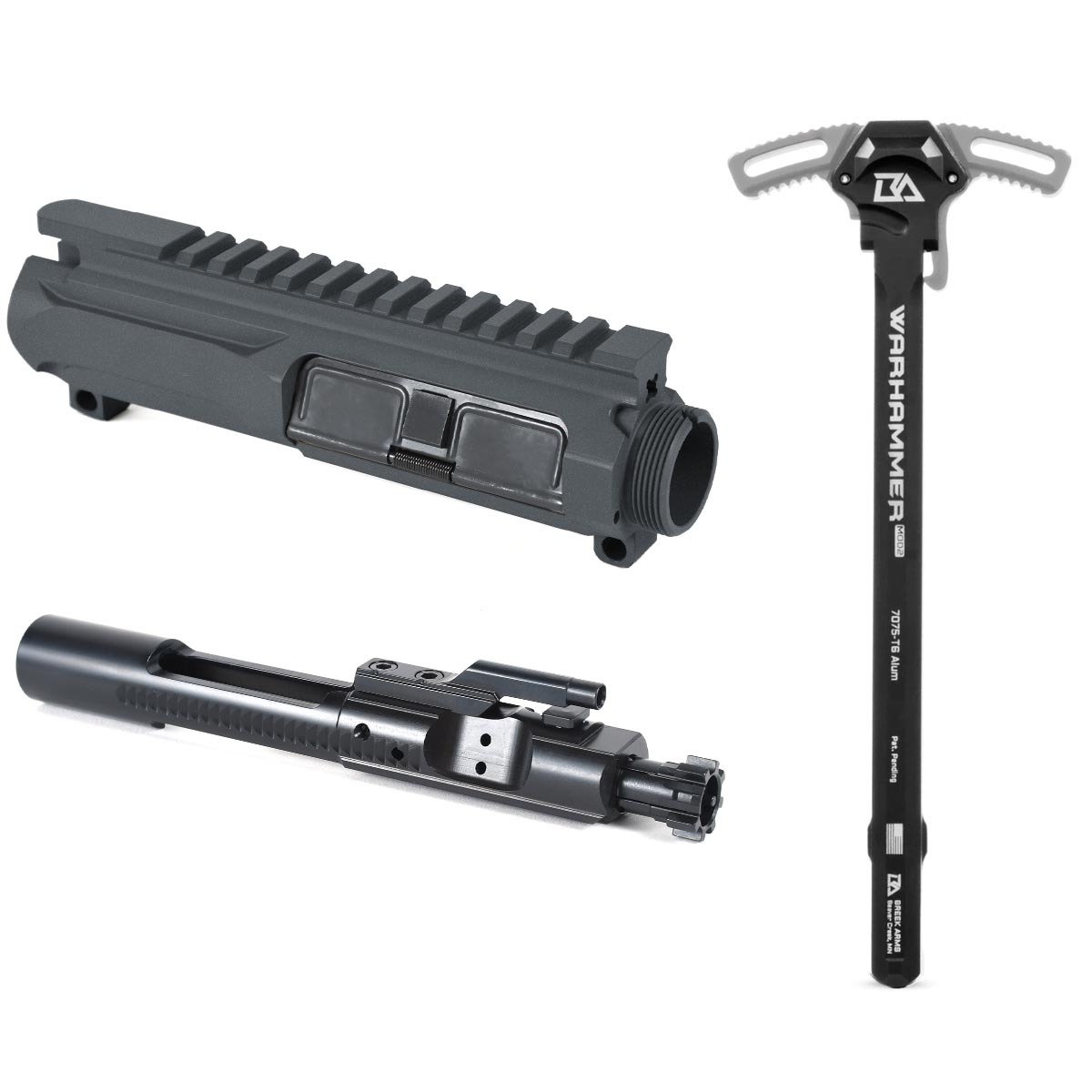 Unknown AT3(TM) Slick Side Upper with Bolt Carrier Group and Breek Arms Warhammer Charging Handle (Color: Tungsten, Bolt Carrier: Black Nitride)