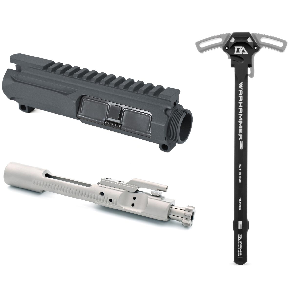 Unknown AT3(TM) Slick Side Upper with Bolt Carrier Group and Breek Arms Warhammer Charging Handle (Color: Tungsten, Bolt Carrier: Nickel Boron)