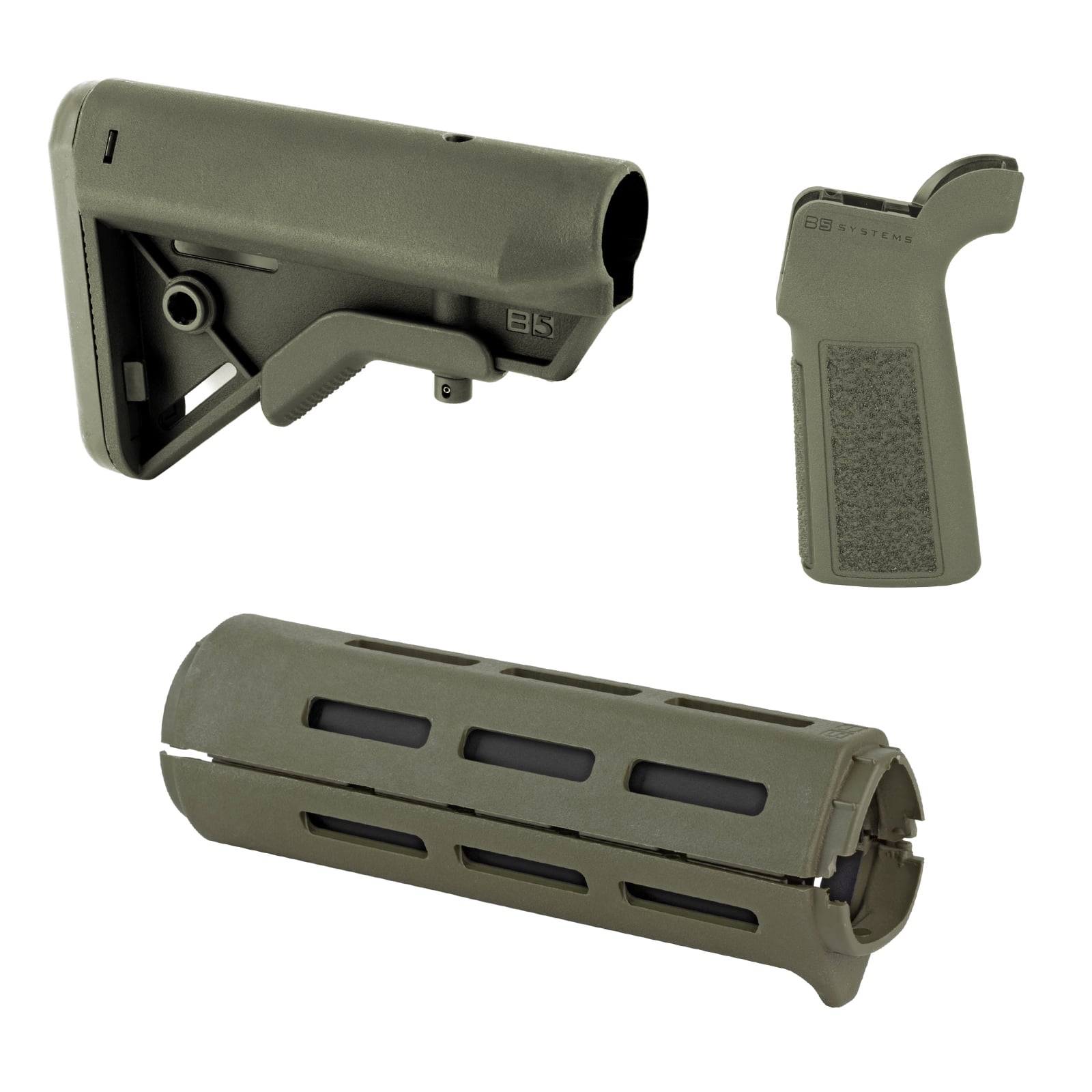 Unknown B5 Systems Bravo AR-15 Furniture Kit - Stock, Carbine M-LOK Handguard, and Pistol Grip - OD Green (Color: OD Green)