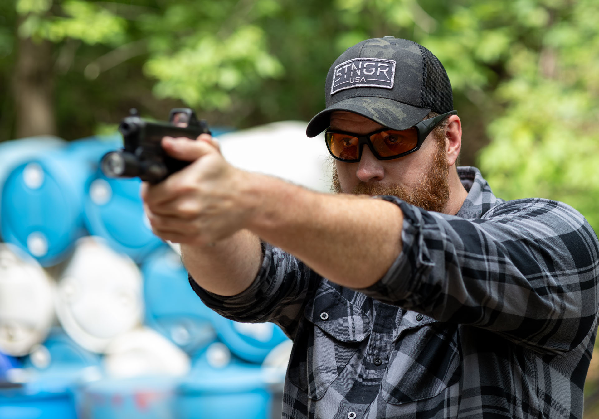 Shooter wearing protective glasses at the range
