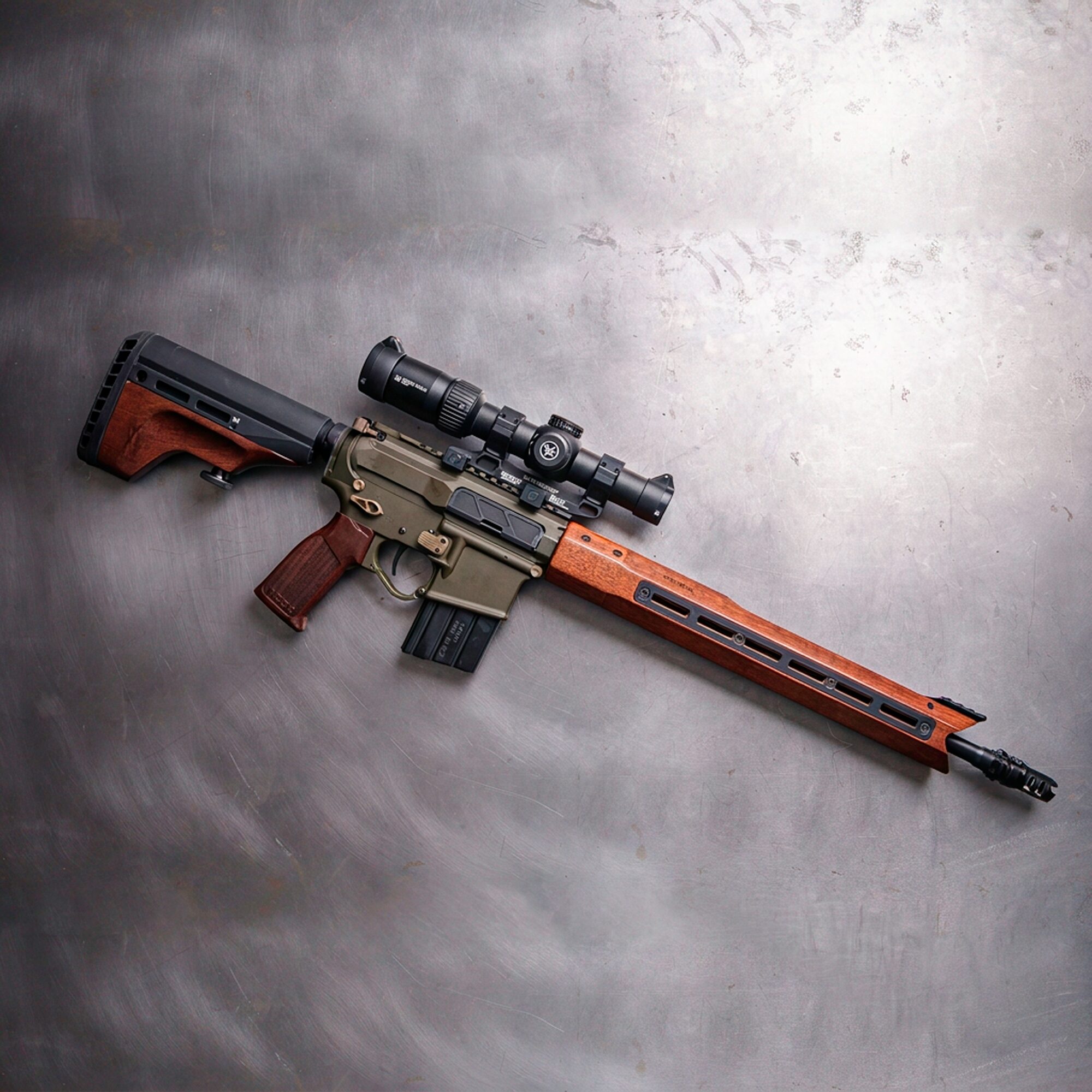 WOOX Vigilante walnut stock, grip, and handguard on an AR-15