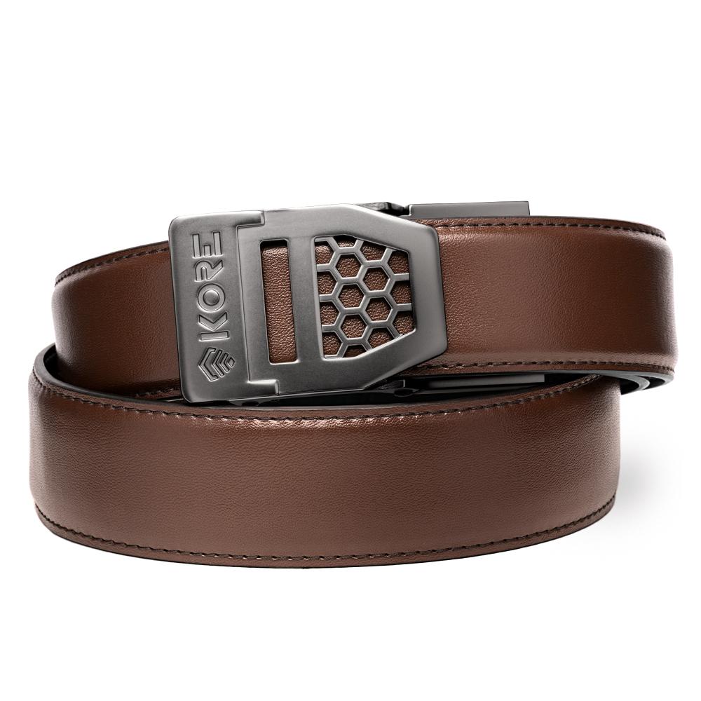 Unknown Kore Essentials 1.5 Inch Leather EDC Gun Belt and Buckle - Brown, X6 Gunmetal (Color: Brown, Buckle: X6 Gunmetal)