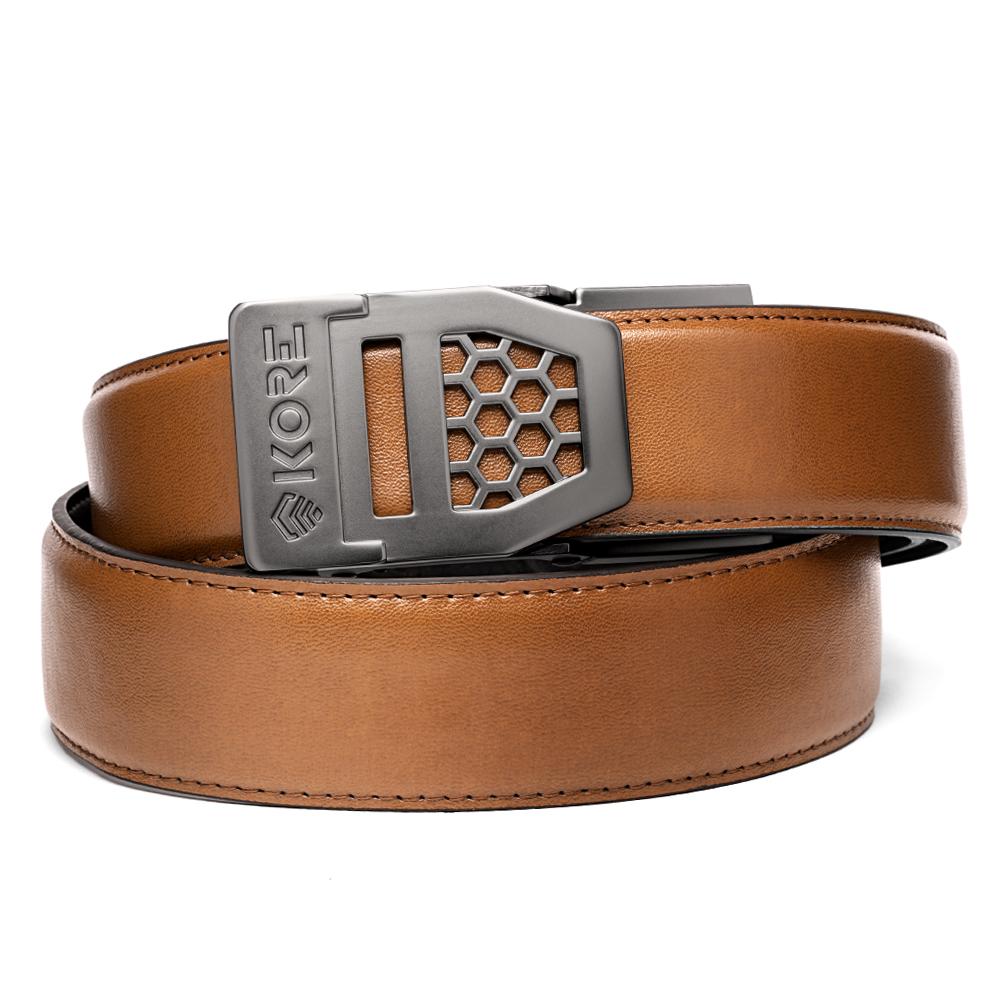 Unknown Kore Essentials 1.5 Inch Leather EDC Gun Belt and Buckle - Tan, X6 Gunmetal (Color: Tan, Buckle: X6 Gunmetal)