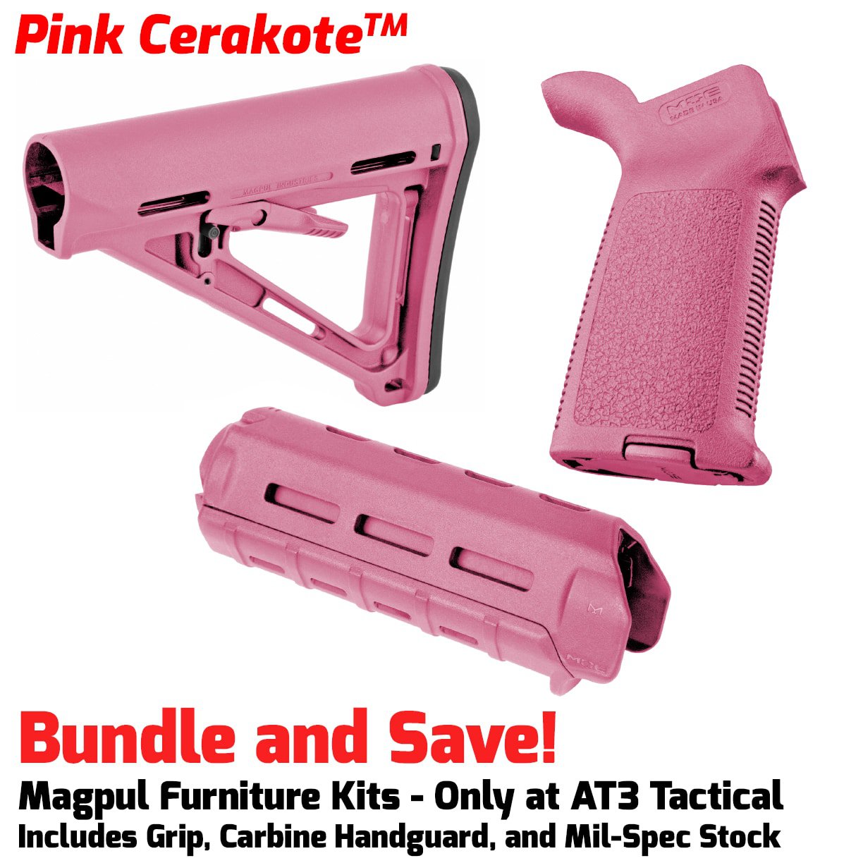 Unknown Magpul MOE M-LOK AR-15 Furniture Kit - Stock, Carbine Handguard & Grip (Color: Pink Cerakote, Optional Foregrip: None)