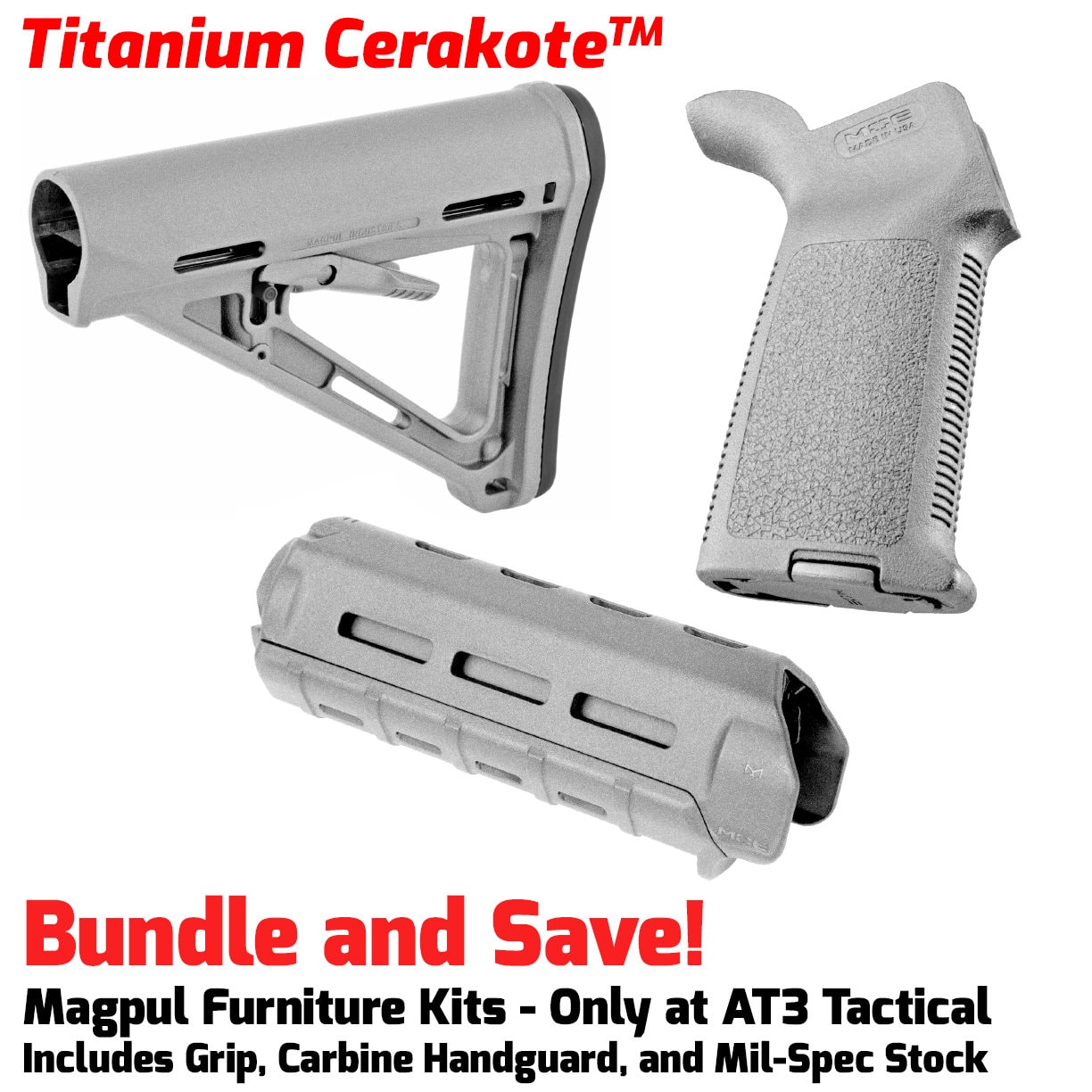Unknown Magpul MOE M-LOK AR-15 Furniture Kit - Stock, Carbine Handguard & Grip (Color: Titanium, Optional Foregrip: None)