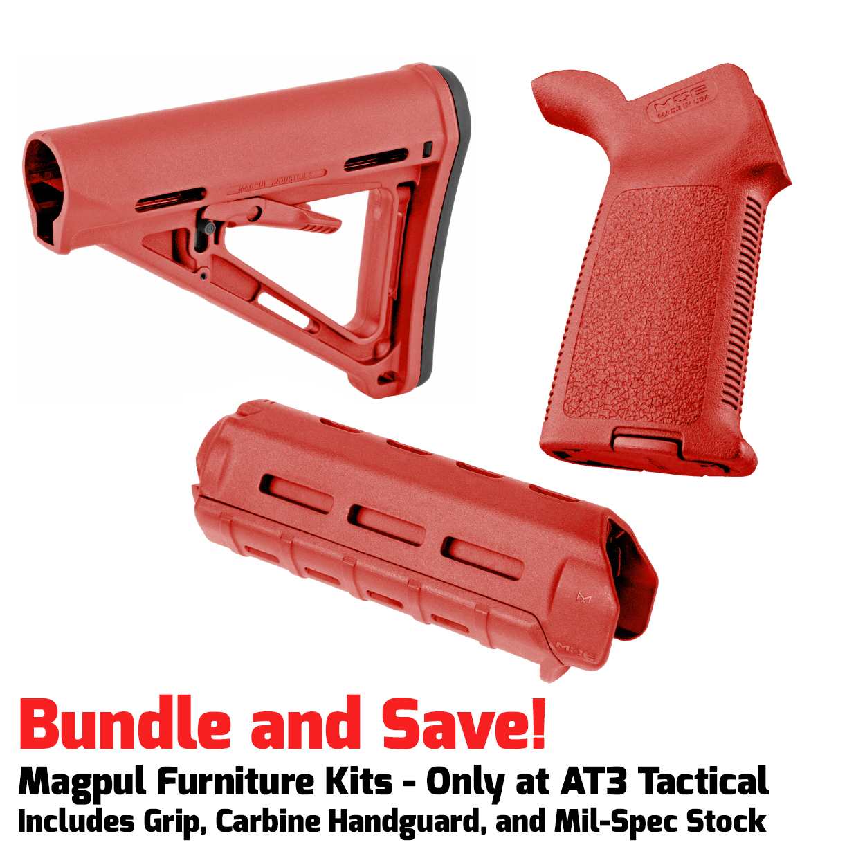 Unknown Magpul MOE M-LOK AR-15 Furniture Kit - Stock, Carbine Handguard & Grip (Color: Red, Optional Foregrip: None)