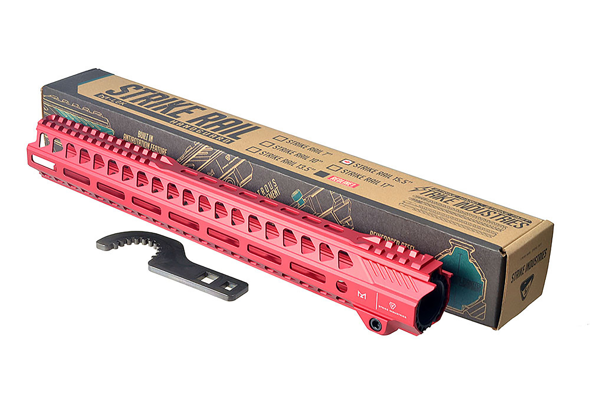 Unknown Strike Industries Strike Rail Free Float AR-15 Handguard - M-LOK - 4 Colors & 5 Lengths Available - 15.5 Inch, Red (Length: 15.5 Inch, Color: Red)