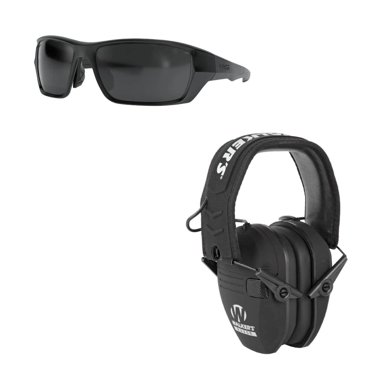 Unknown STNGR Alpine Ballistic Glasses + Walker's Electronic Earmuffs - Smoke (Color: Smoke)