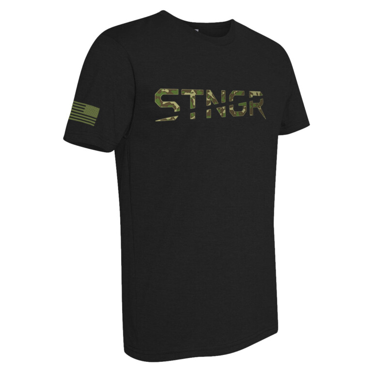 STNGR T-Shirt - Black Vintage - Camo - Quarter View