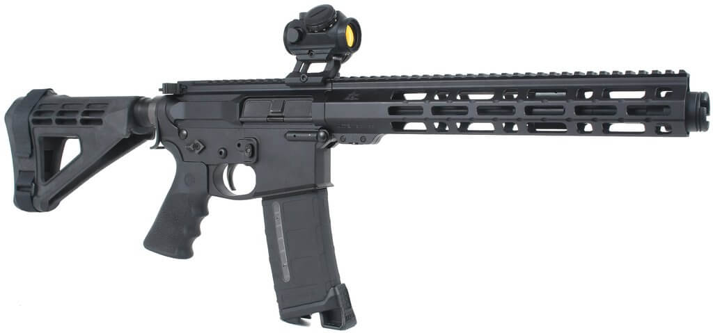 Our AT3 FFML Pistol Upper, complete on an AR15 Pistol Lower with SB Tactical SBM4 Brace