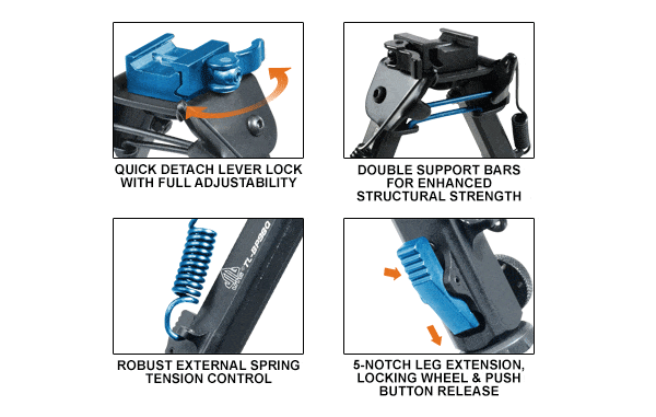 UTG Super Duty Bi-pod with QD Lever Mount, Height 6.0"- 8.5"