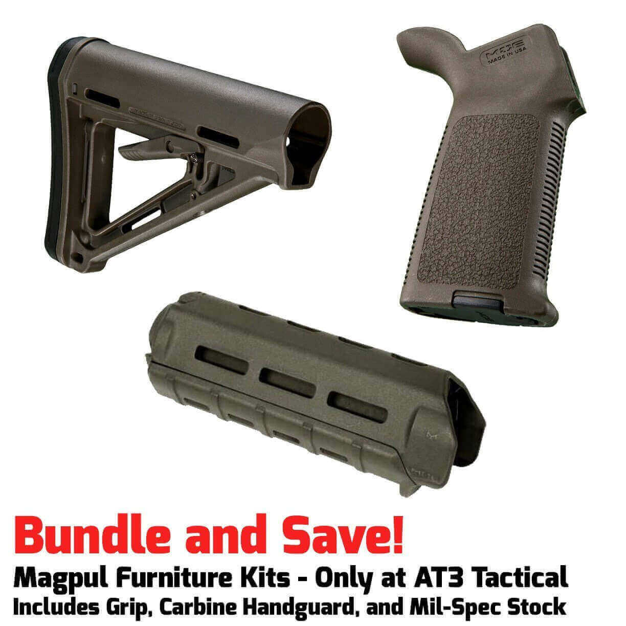 Unknown Magpul MOE M-LOK AR-15 Furniture Kit - Stock, Carbine Handguard & Grip (Color: OD Green, Optional Foregrip: None)