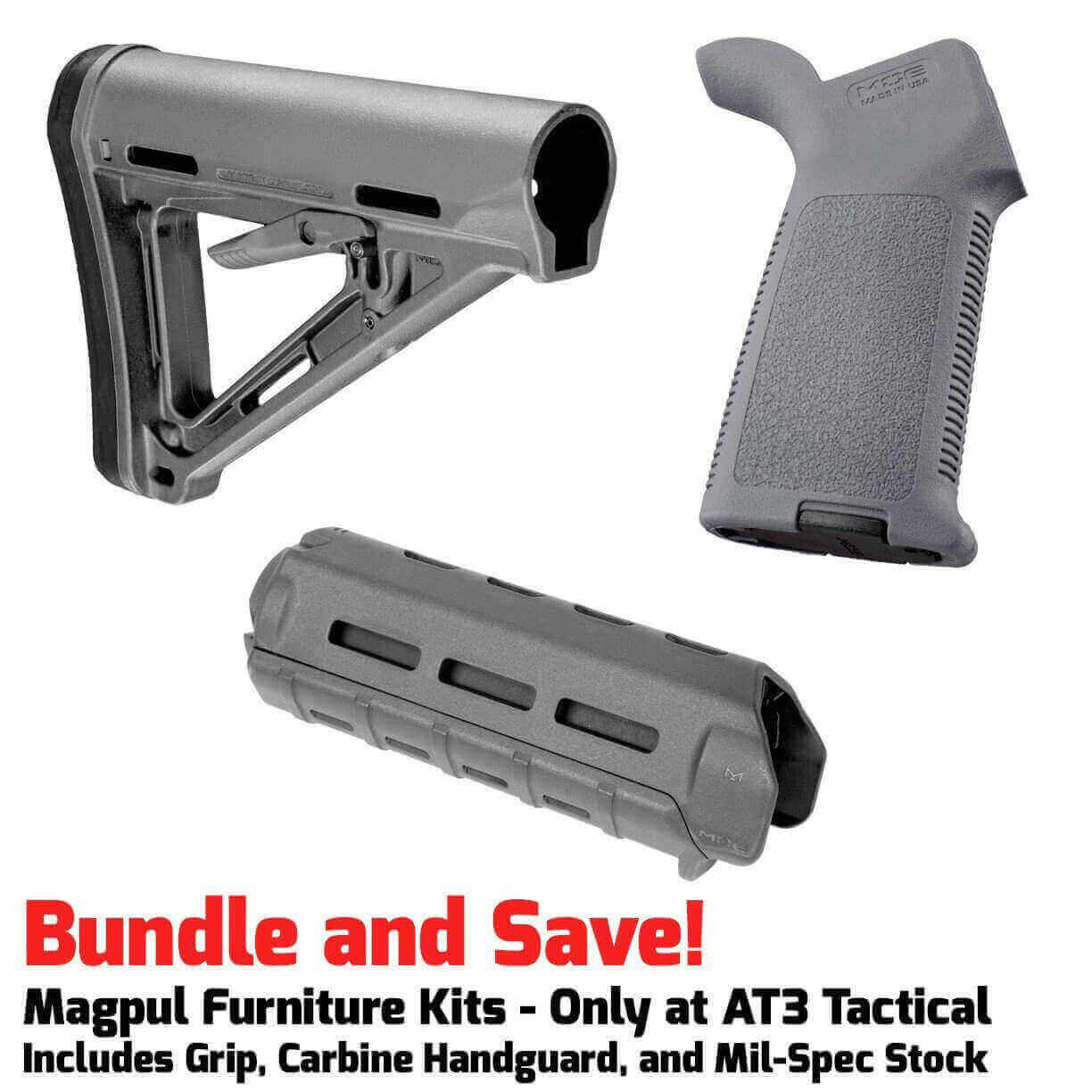 Unknown Magpul MOE M-LOK AR-15 Furniture Kit - Stock, Carbine Handguard & Grip (Color: Gray, Optional Foregrip: None)