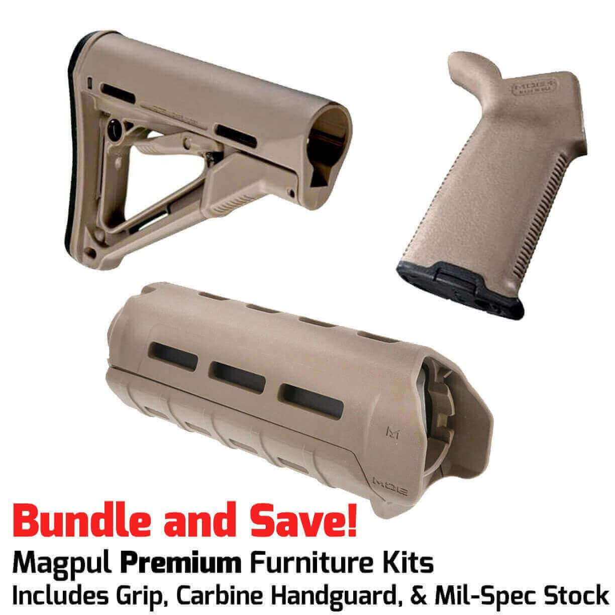 Unknown Magpul CTR Stock Kit | Furniture Kit for AR-15- CTR Stock, MOE+ Grip & M-LOK Carbine Handguard (Color: Flat Dark Earth, Optional Foregrip: None)