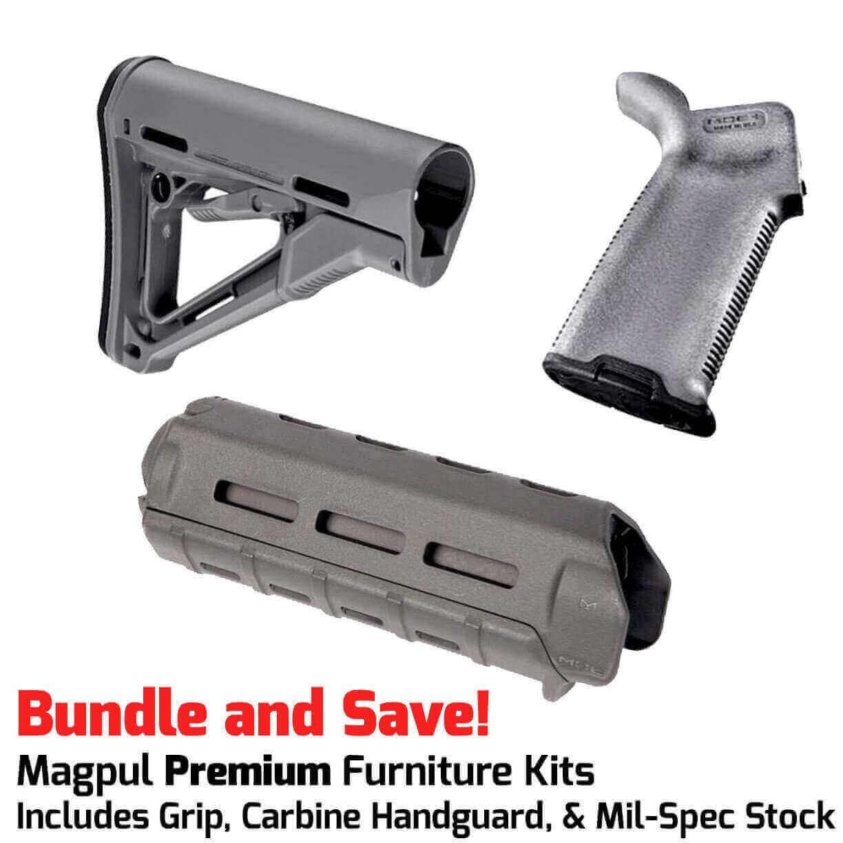 Unknown Magpul CTR Stock Kit | Furniture Kit for AR-15- CTR Stock, MOE+ Grip & M-LOK Carbine Handguard (Color: Gray, Optional Foregrip: None)